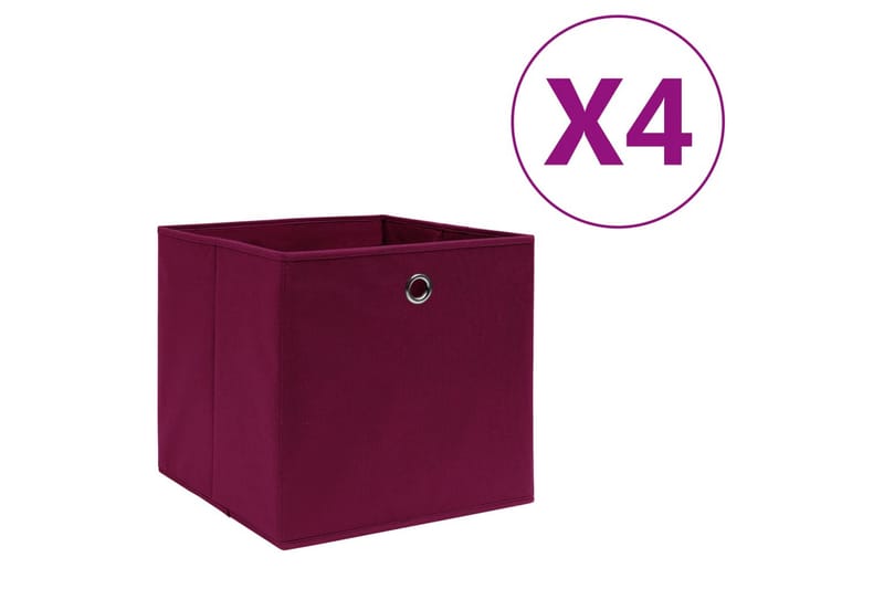 Opbevaringskasser 4 stk. 28x28x28 cm uvævet stof mørkerød - Rød - Kurve & kasser