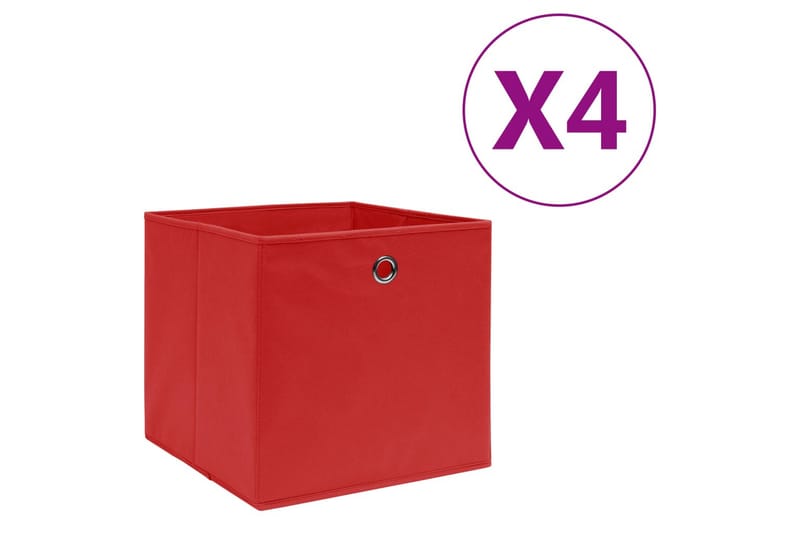 Opbevaringskasser 4 stk. 28x28x28 cm uvævet stof rød - Rød - Opbevaring - Opbevaring til småting - Kurve & kasser