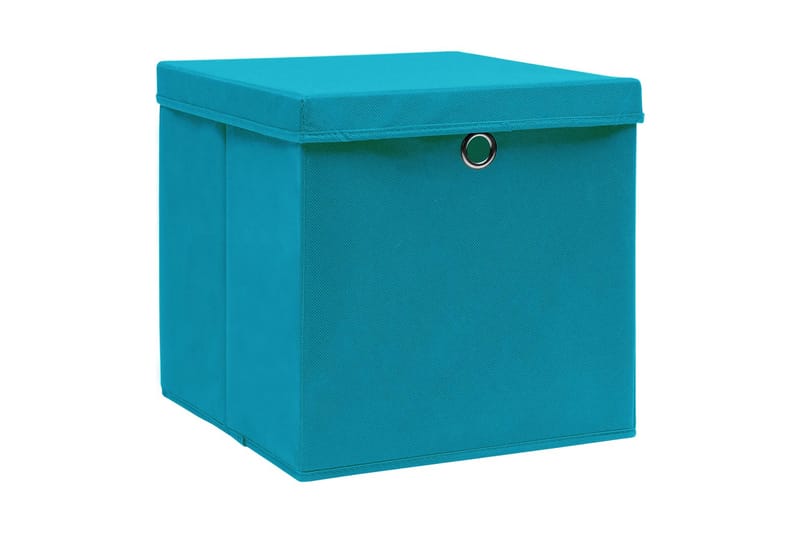 Opbevaringskasser med låg 10 stk. 28x28x28 cm babyblå - Blå - Opbevaring - Opbevaring til småting - Kurve & kasser