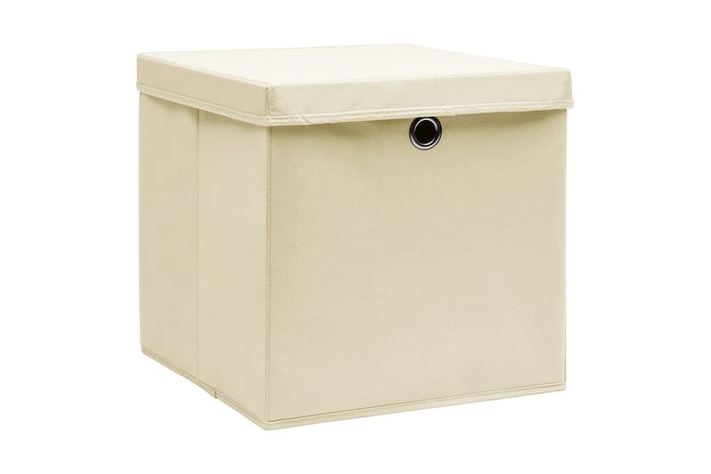 Opbevaringskasser med låg 10 stk. 28x28x28 cm cremefarvet - Creme - Opbevaring - Opbevaring til småting - Kurve & kasser
