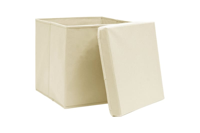 Opbevaringskasser med låg 10 stk. 28x28x28 cm cremefarvet - Creme - Opbevaring - Opbevaring til småting - Kurve & kasser