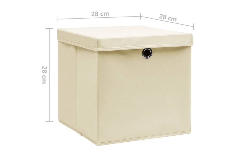 Opbevaringskasser med låg 10 stk. 28x28x28 cm cremefarvet - Creme - Kurve & kasser