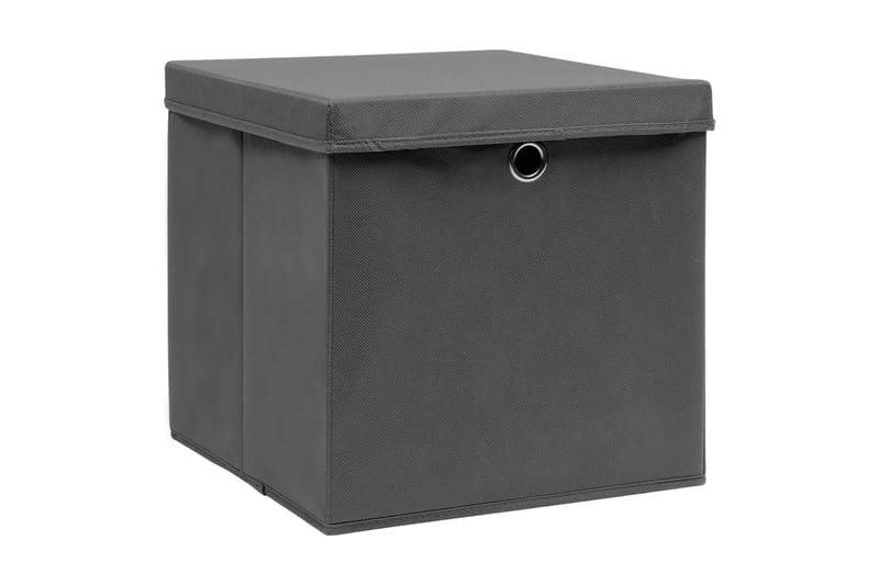 Opbevaringskasser med låg 10 stk. 28x28x28 cm grå - Grå - Kurve & kasser