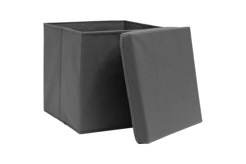 Opbevaringskasser med låg 10 stk. 28x28x28 cm grå - Grå - Opbevaring - Opbevaring til småting - Kurve & kasser