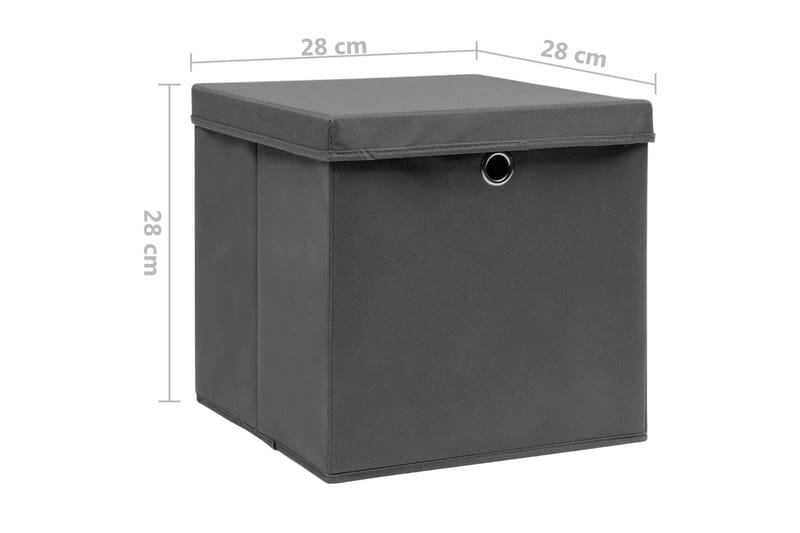 Opbevaringskasser med låg 10 stk. 28x28x28 cm grå - Grå - Opbevaring - Opbevaring til småting - Kurve & kasser