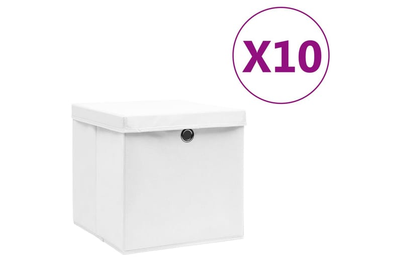 Opbevaringskasser med låg 10 stk. 28x28x28 cm hvid - Hvid - Opbevaring - Opbevaring til småting - Kurve & kasser
