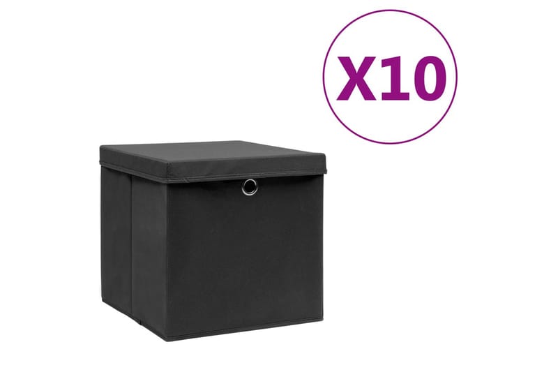 Opbevaringskasser med låg 10 stk. 28x28x28 cm sort - Sort - Opbevaring - Opbevaring til småting - Kurve & kasser