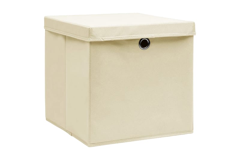 Opbevaringskasser Med Låg 10 Stk. 32x32x32 Stof Cremefarvet - Opbevaring - Opbevaring til småting - Kurve & kasser