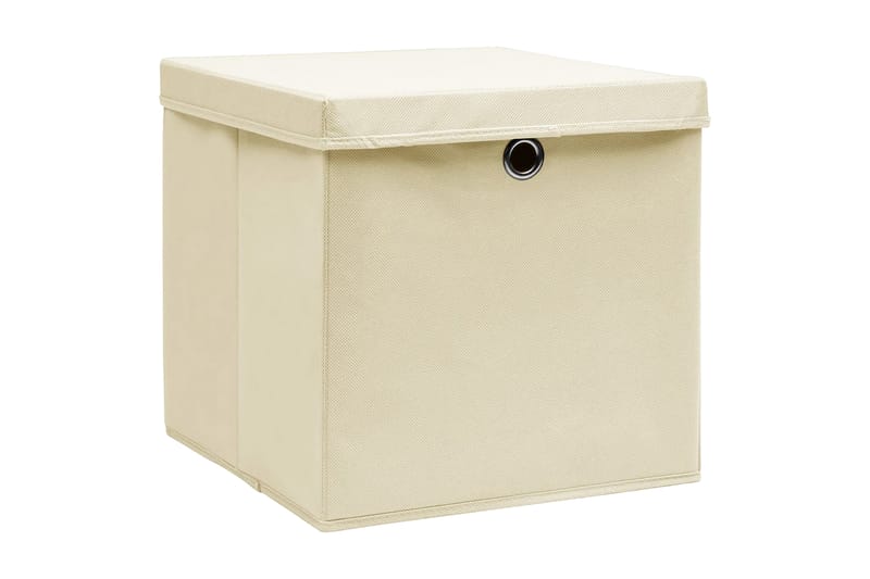 Opbevaringskasser Med Låg 10 Stk. 32x32x32 Stof Cremefarvet - Kurve & kasser