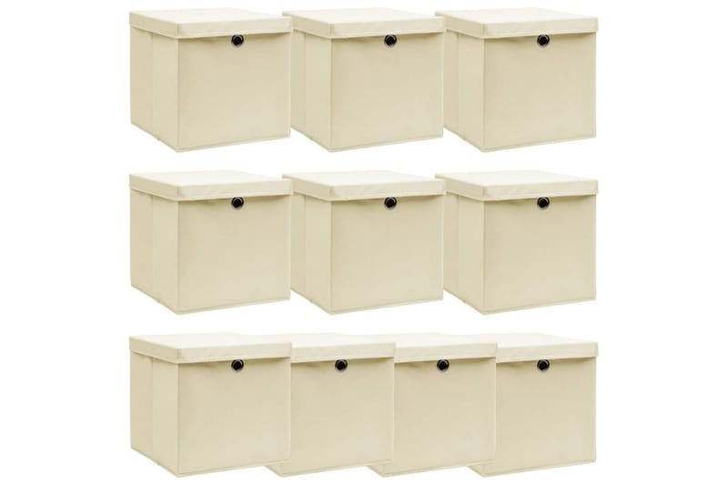 Opbevaringskasser Med Låg 10 Stk. 32x32x32 Stof Cremefarvet - Opbevaring - Opbevaring til småting - Kurve & kasser