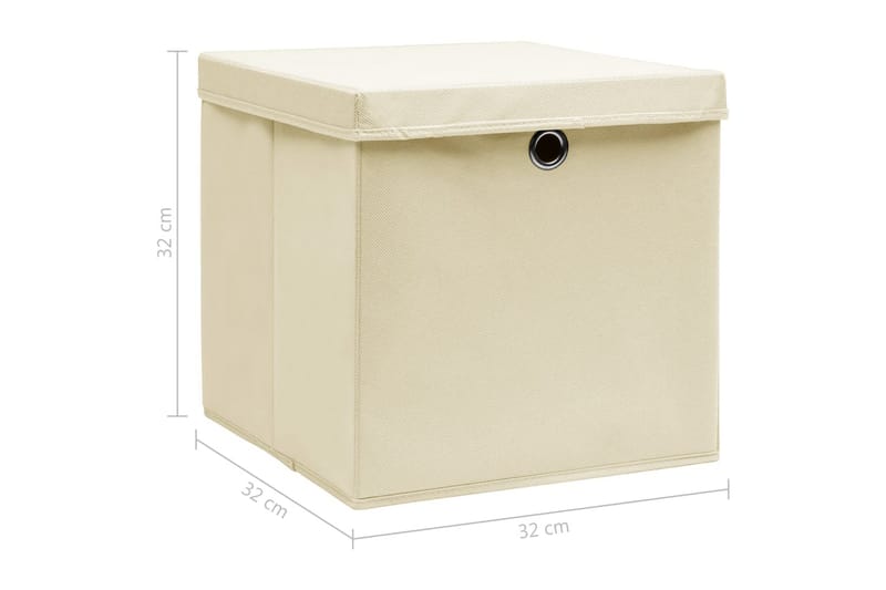 Opbevaringskasser Med Låg 10 Stk. 32x32x32 Stof Cremefarvet - Opbevaring - Opbevaring til småting - Kurve & kasser