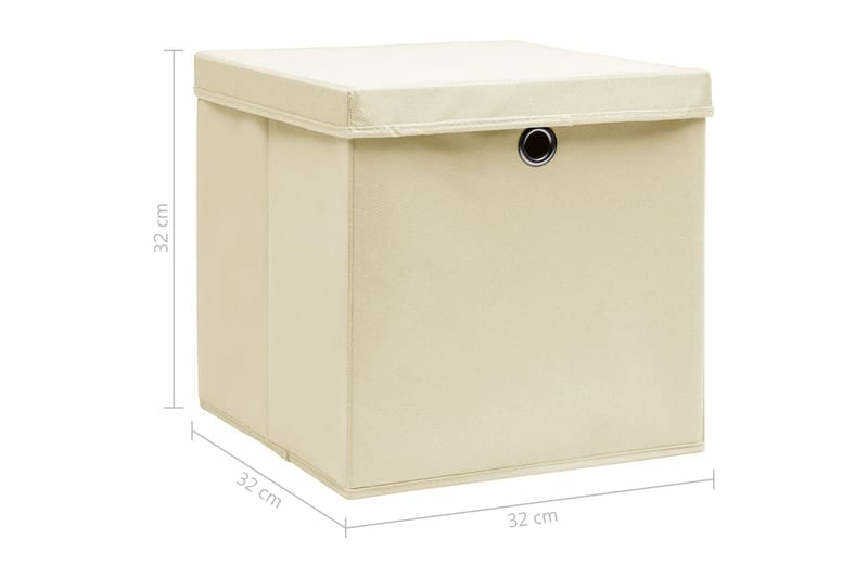 Opbevaringskasser Med Låg 10 Stk. 32x32x32 Stof Cremefarvet - Kurve & kasser