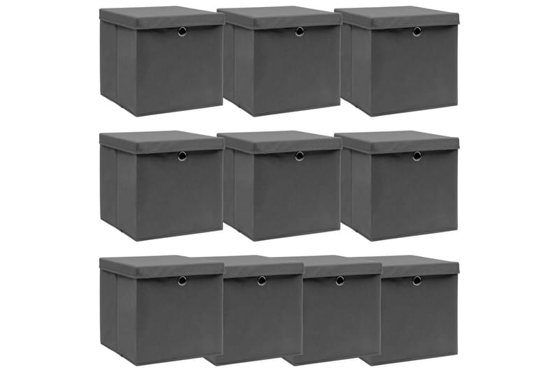 Opbevaringskasser Med Låg 10 Stk. 32x32x32 Stof Grå - Opbevaring - Opbevaring til småting - Kurve & kasser