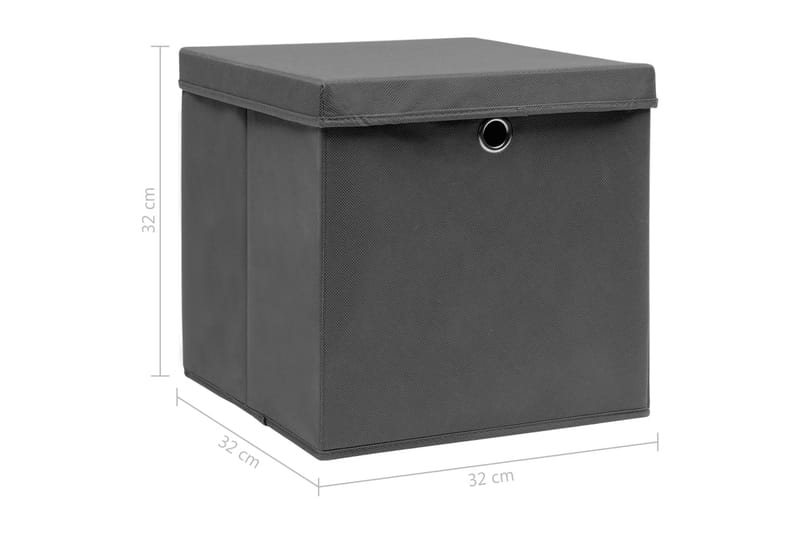Opbevaringskasser Med Låg 10 Stk. 32x32x32 Stof Grå - Kurve & kasser