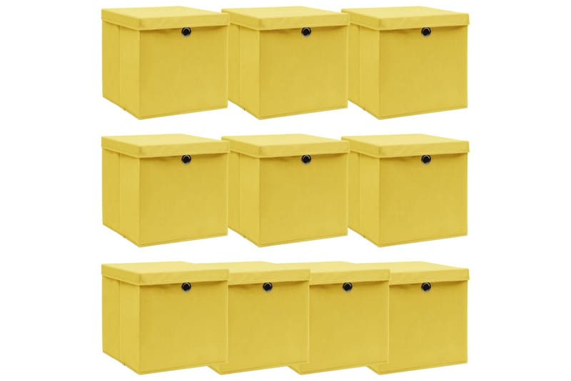 Opbevaringskasser Med Låg 10 Stk. 32x32x32 Stof Gul - Opbevaring - Opbevaring til småting - Kurve & kasser