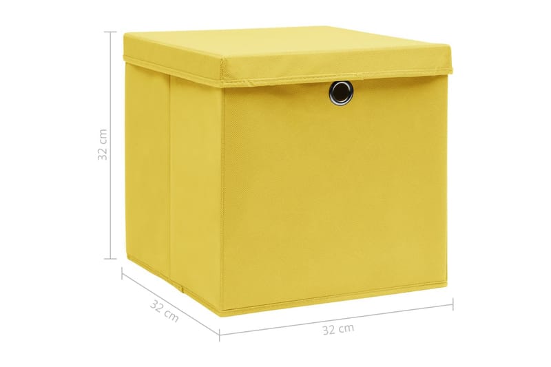 Opbevaringskasser Med Låg 10 Stk. 32x32x32 Stof Gul - Kurve & kasser