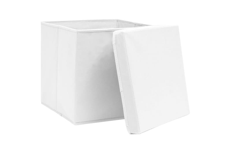 Opbevaringskasser Med Låg 10 Stk. 32x32x32 Stof Hvid - Kurve & kasser