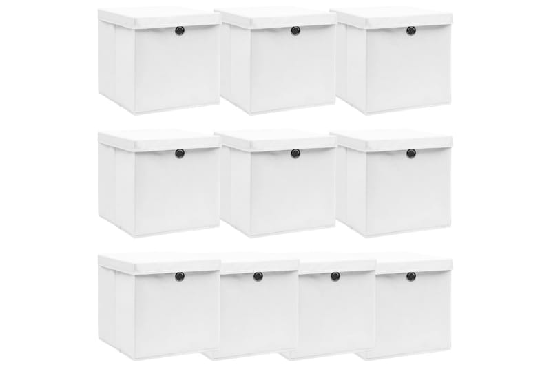Opbevaringskasser Med Låg 10 Stk. 32x32x32 Stof Hvid - Opbevaring - Opbevaring til småting - Kurve & kasser