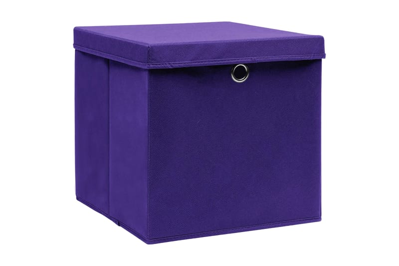 Opbevaringskasser Med Låg 10 Stk. 32x32x32 Stof Lilla - Opbevaring - Opbevaring til småting - Kurve & kasser