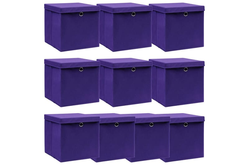 Opbevaringskasser Med Låg 10 Stk. 32x32x32 Stof Lilla - Opbevaring - Opbevaring til småting - Kurve & kasser