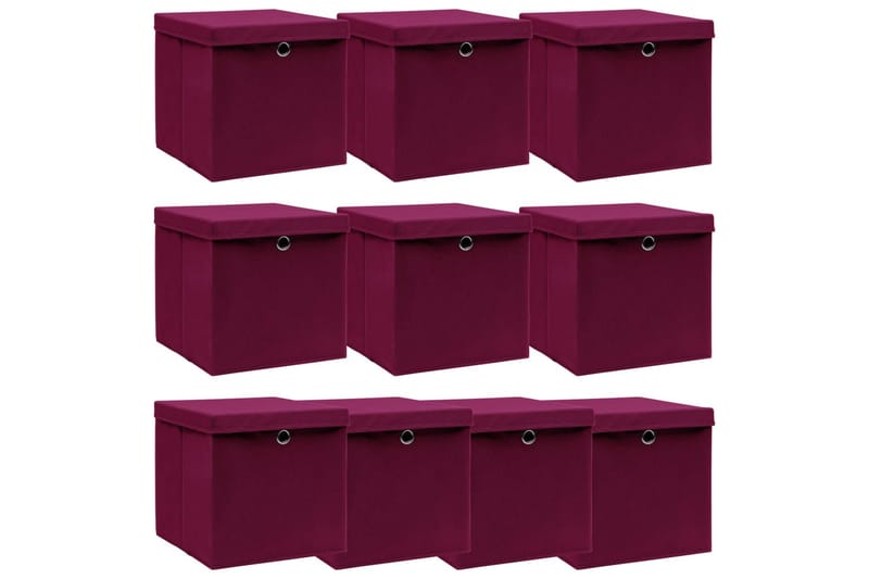 Opbevaringskasser Med Låg 10 Stk. 32x32x32 Stof Mørkerød - Opbevaring - Opbevaring til småting - Kurve & kasser