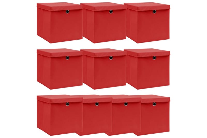 Opbevaringskasser Med Låg 10 Stk. 32x32x32 Stof Rød - Opbevaring - Opbevaring til småting - Kurve & kasser