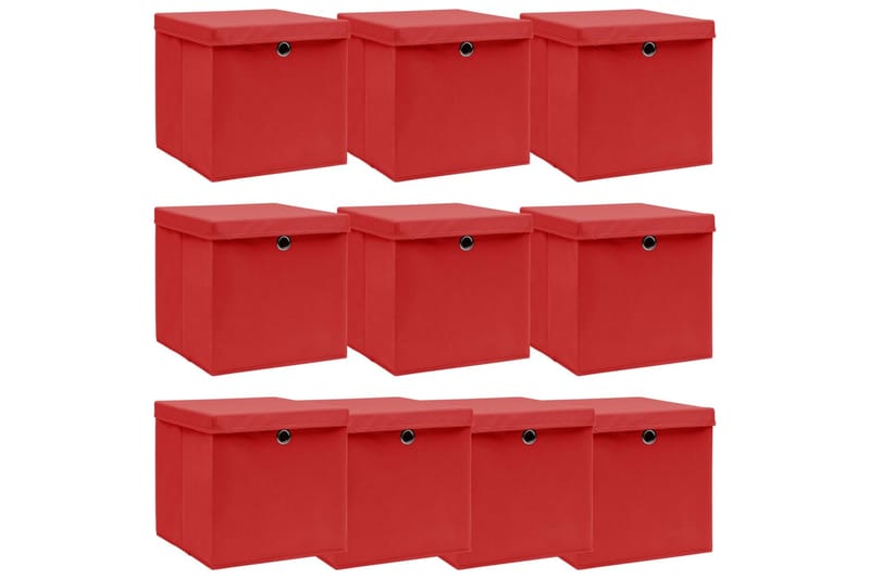 Opbevaringskasser Med Låg 10 Stk. 32x32x32 Stof Rød - Kurve & kasser