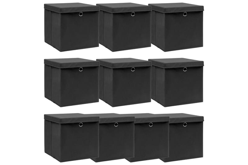 Opbevaringskasser Med Låg 10 Stk. 32x32x32 Stof Sort - Opbevaring - Opbevaring til småting - Kurve & kasser
