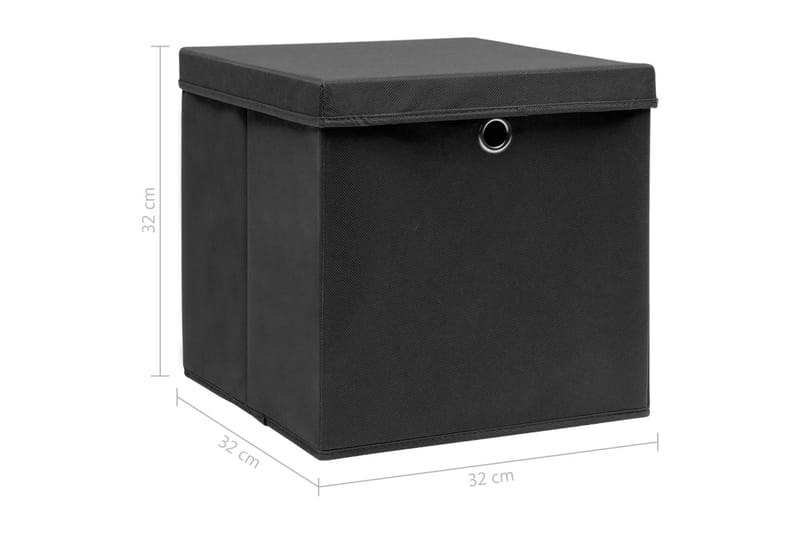 Opbevaringskasser Med Låg 10 Stk. 32x32x32 Stof Sort - Opbevaring - Opbevaring til småting - Kurve & kasser
