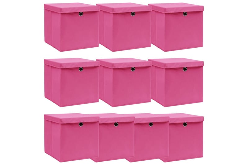 Opbevaringskasser Med Låg 10 Stk. 32x32x32 Stof Pink - Opbevaring - Opbevaring til småting - Kurve & kasser