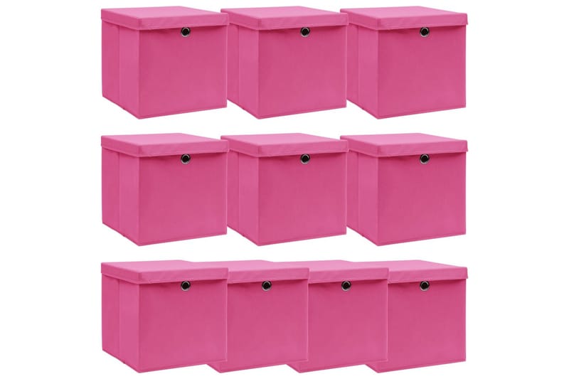 Opbevaringskasser Med Låg 10 Stk. 32x32x32 Stof Pink - Kurve & kasser