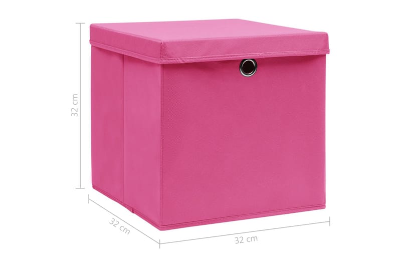 Opbevaringskasser Med Låg 10 Stk. 32x32x32 Stof Pink - Kurve & kasser