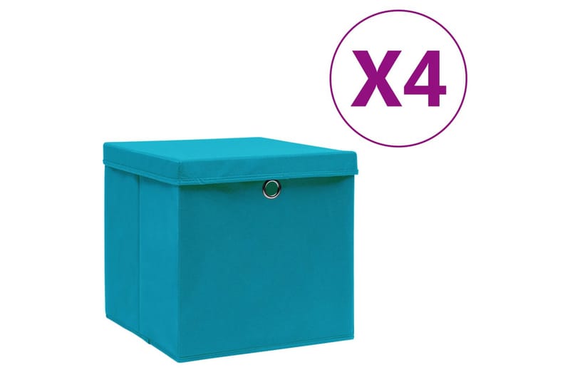 Opbevaringskasser med låg 4 stk. 28x28x28 cm babyblå - Blå - Opbevaring - Opbevaring til småting - Kurve & kasser