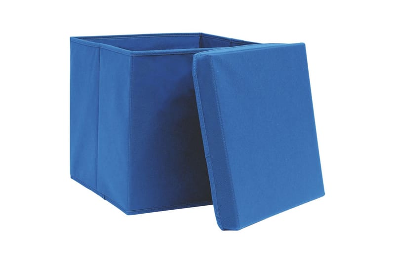 Opbevaringskasser med låg 4 stk. 28x28x28 cm blå - Blå - Kurve & kasser