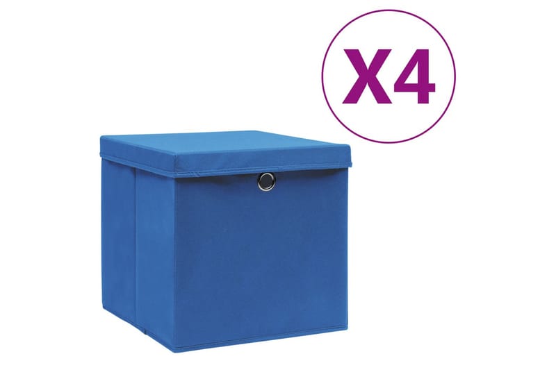 Opbevaringskasser med låg 4 stk. 28x28x28 cm blå - Blå - Opbevaring - Opbevaring til småting - Kurve & kasser