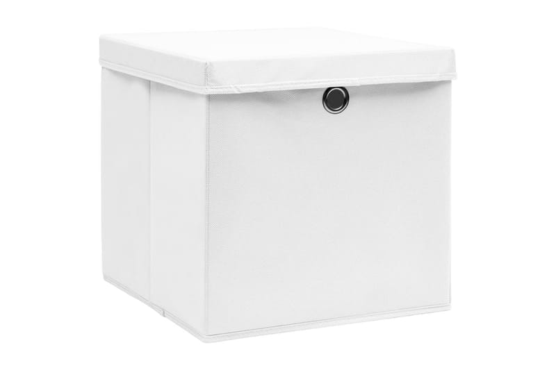 Opbevaringskasser med låg 4 stk. 28x28x28 cm hvid - Hvid - Opbevaring - Opbevaring til småting - Kurve & kasser