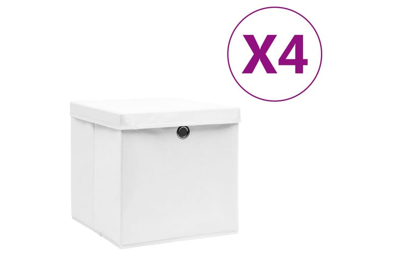Opbevaringskasser med låg 4 stk. 28x28x28 cm hvid - Hvid - Opbevaring - Opbevaring til småting - Kurve & kasser