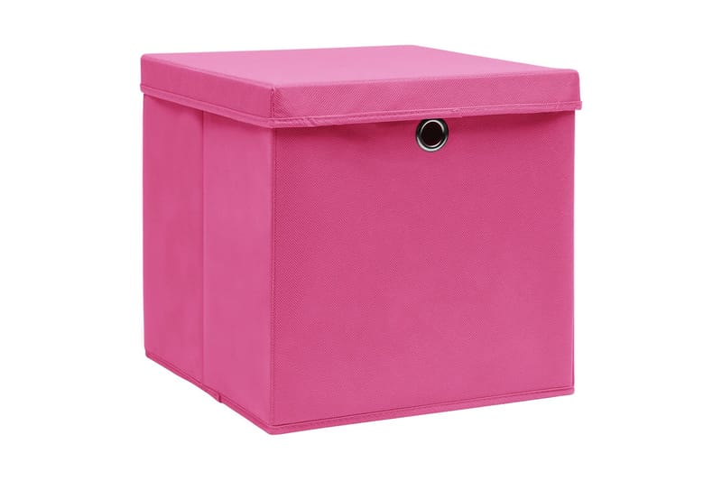 Opbevaringskasser med låg 4 stk. 28x28x28 cm lyserød - Lyserød - Kurve & kasser