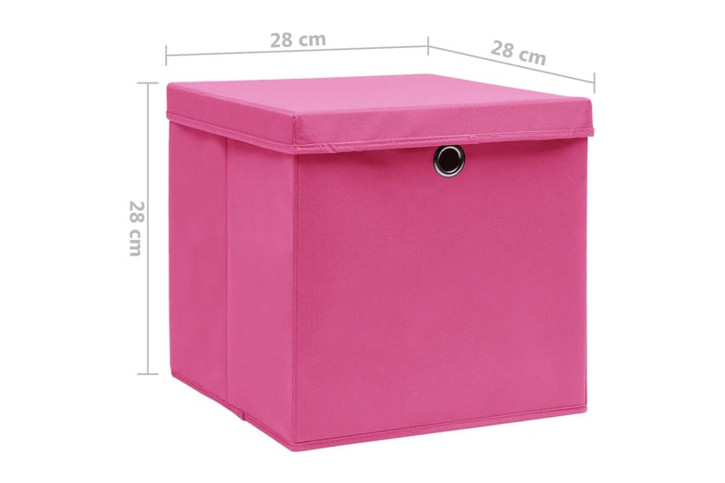 Opbevaringskasser med låg 4 stk. 28x28x28 cm lyserød - Lyserød - Kurve & kasser