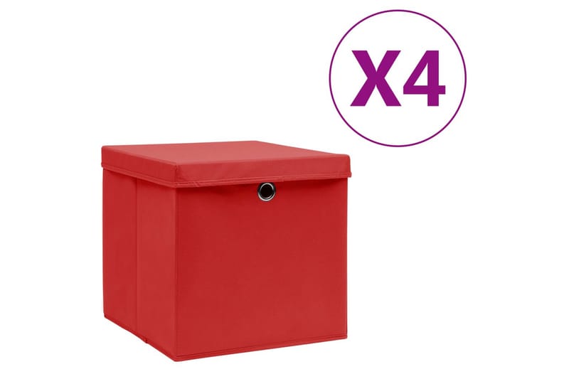 Opbevaringskasser med låg 4 stk. 28x28x28 cm rød - Rød - Opbevaring - Opbevaring til småting - Kurve & kasser