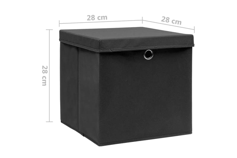 Opbevaringskasser med låg 4 stk. 28x28x28 cm sort - Sort - Kurve & kasser