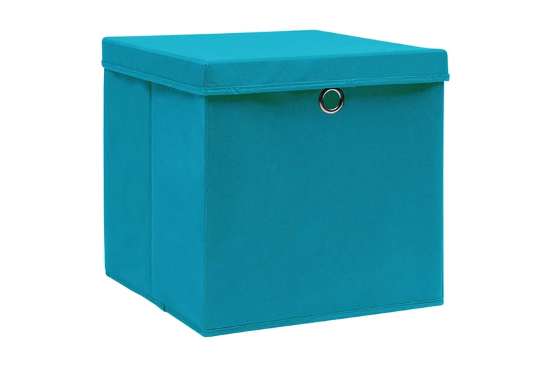 Opbevaringskasser Med Låg 4 Stk. 32x32x32 Stof Babyblå - Opbevaring - Opbevaring til småting - Kurve & kasser
