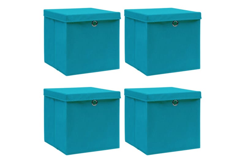 Opbevaringskasser Med Låg 4 Stk. 32x32x32 Stof Babyblå - Opbevaring - Opbevaring til småting - Kurve & kasser