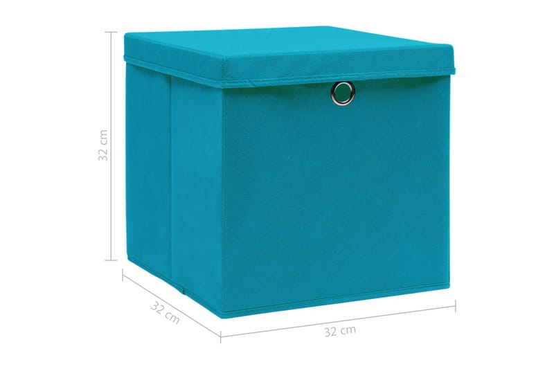 Opbevaringskasser Med Låg 4 Stk. 32x32x32 Stof Babyblå - Opbevaring - Opbevaring til småting - Kurve & kasser