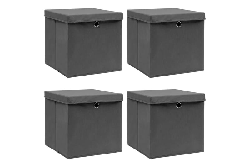 Opbevaringskasser Med Låg 4 Stk. 32x32x32 Stof Grå - Opbevaring - Opbevaring til småting - Kurve & kasser