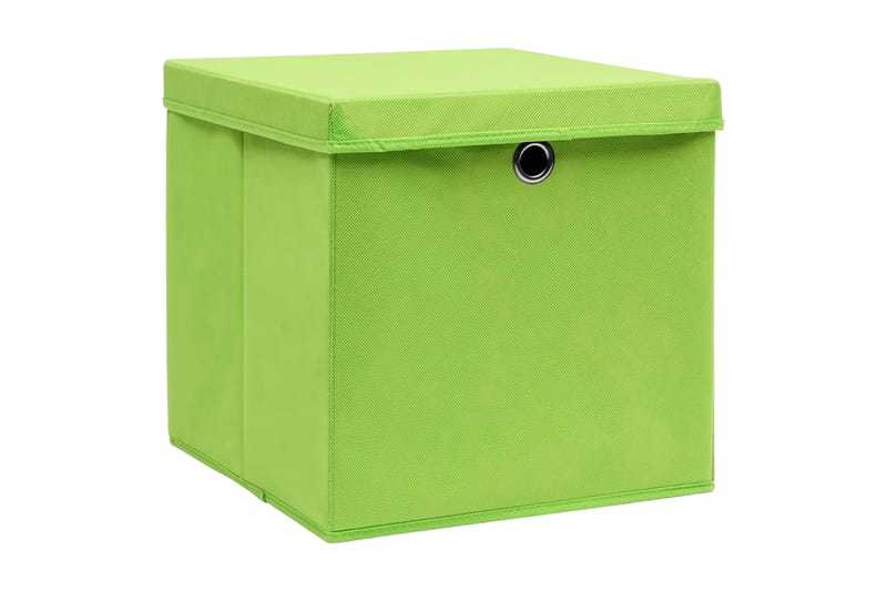 Opbevaringskasser Med Låg 4 Stk. 32x32x32 Stof Grøn - Opbevaring - Opbevaring til småting - Kurve & kasser