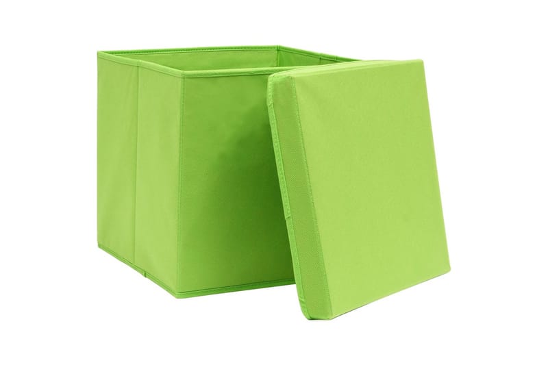 Opbevaringskasser Med Låg 4 Stk. 32x32x32 Stof Grøn - Opbevaring - Opbevaring til småting - Kurve & kasser