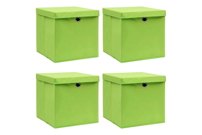 Opbevaringskasser Med Låg 4 Stk. 32x32x32 Stof Grøn - Opbevaring - Opbevaring til småting - Kurve & kasser