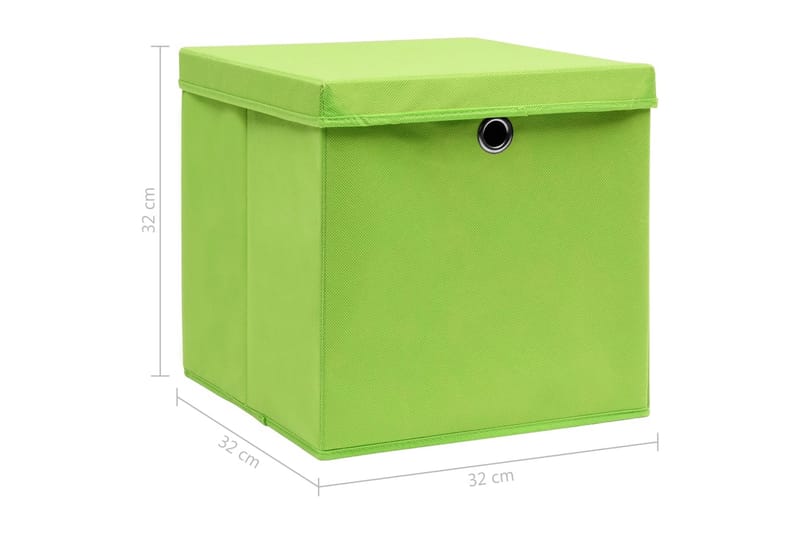 Opbevaringskasser Med Låg 4 Stk. 32x32x32 Stof Grøn - Opbevaring - Opbevaring til småting - Kurve & kasser