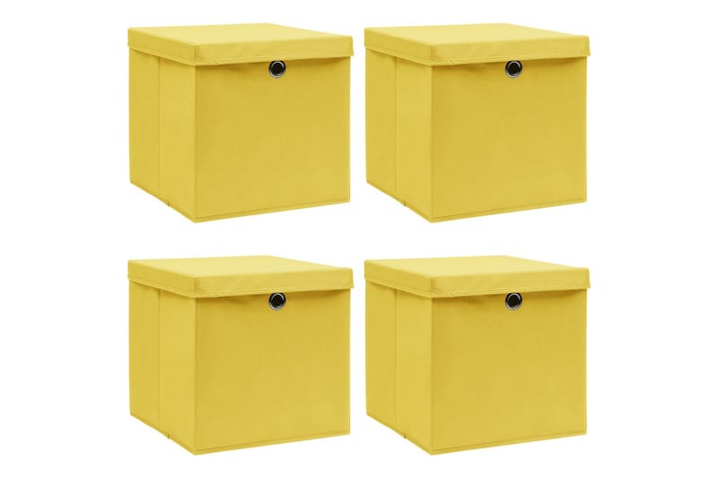 Opbevaringskasser Med Låg 4 Stk. 32x32x32 Stof Gul - Opbevaring - Opbevaring til småting - Kurve & kasser